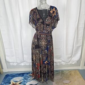 Kate and Lily Paisley Mesh Boho Maxi Dress Pockets 16W